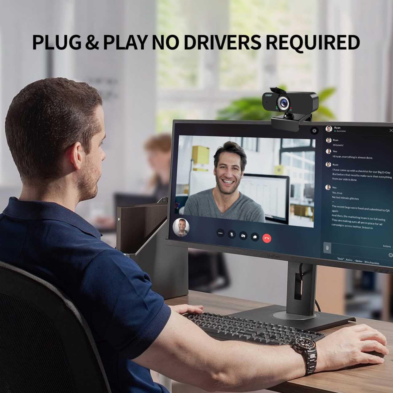 Lusinx 1080P Webcam for Computer/Laptop/Desktop/PC, External Camera with Microphone, USB Plug&Play, Auto Low Light