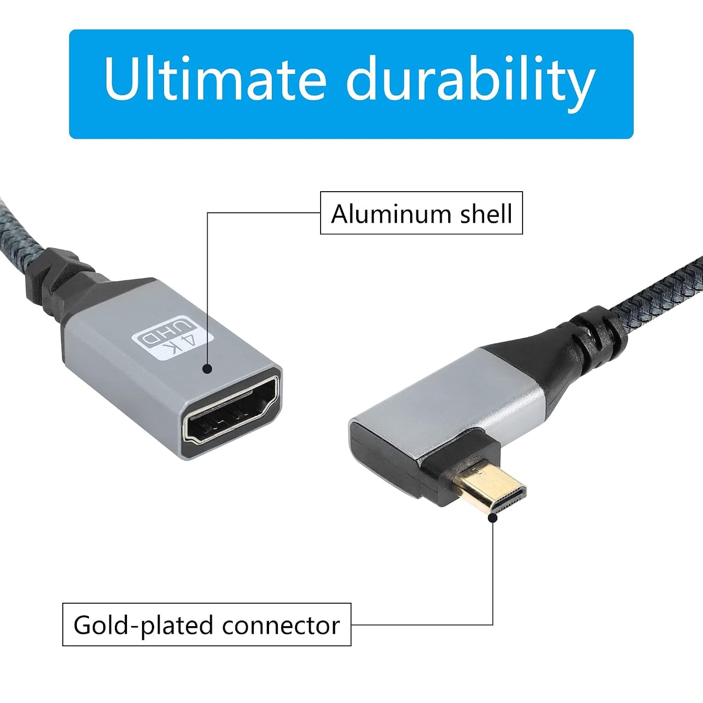 RIIEYOCA 4K 4K Laptop,Projector,TV,Monitor,Camcorder(Cable:20cm) Micro HDTV to HDTV Adapter Cable,Right Angle Micro