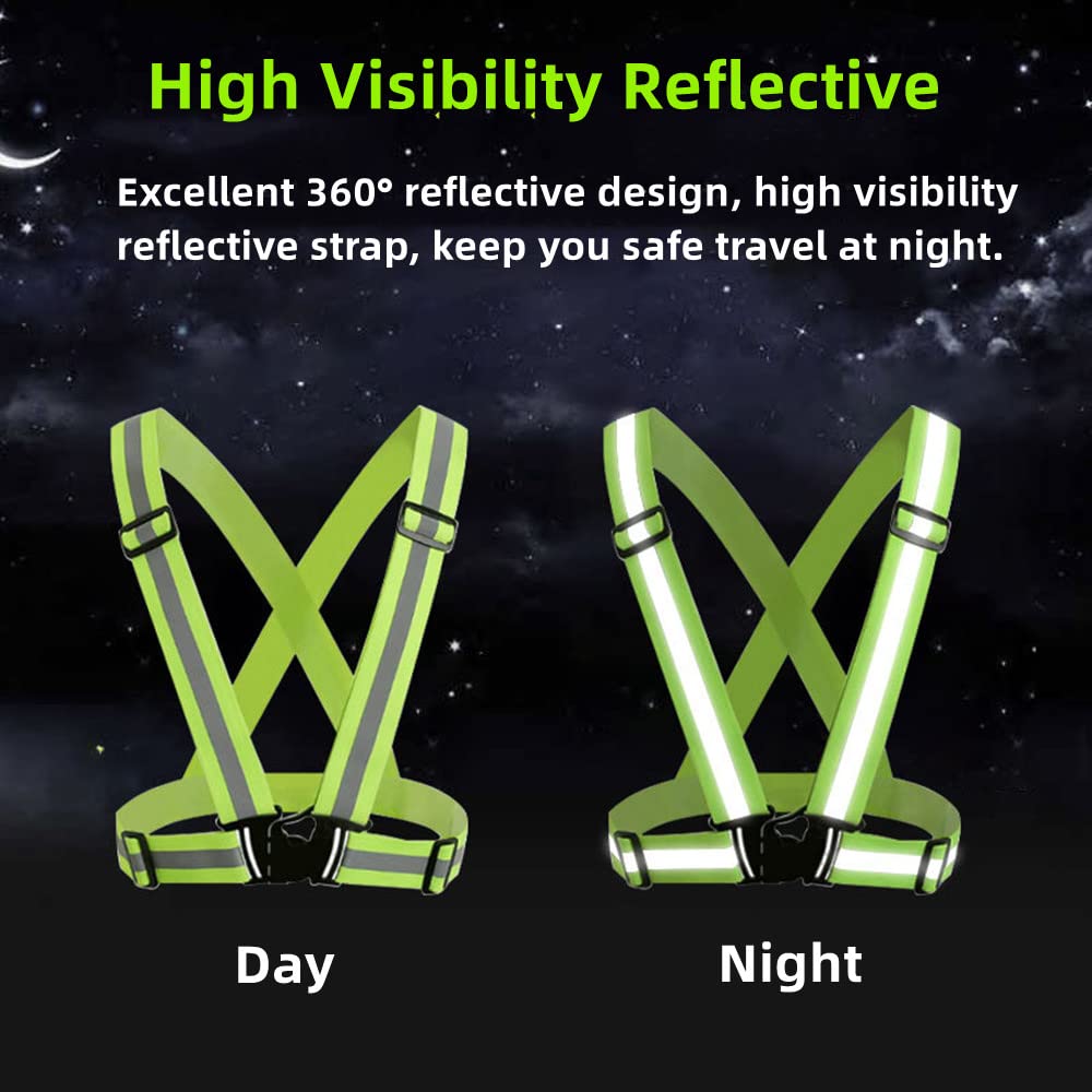 YUNLOVXEE Reflective Strap Safety Vest Gear - 2-10 Pack Adjustable High Visible Reflective Running Gear for Women Men Night (Black x2)