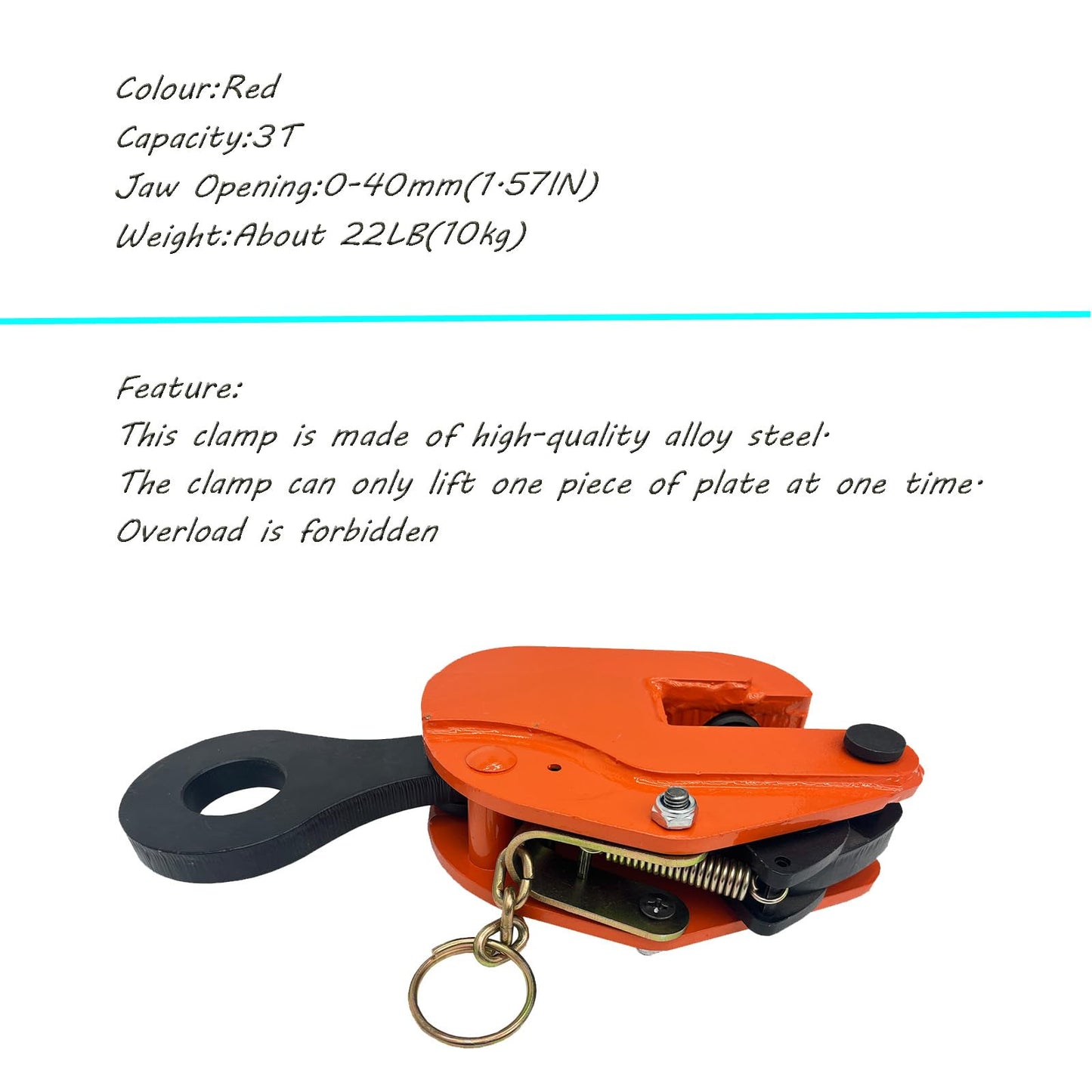 INTBUYING Vertical Plate Lifting Clamp 3T Load with Lock Hoist Hook Steel Plate Clamp Lifting Hook Heavy Duty Jaw Opening Max 1.57 inch