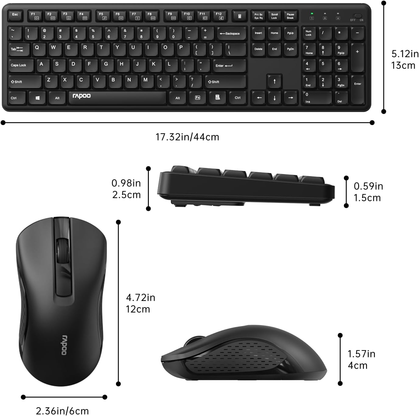 Rapoo X2100 2.4GHz 12 Quiet Wireless Keyboard and Mouse Combo, USB Receiver, Multimedia Keys, Spill-Proof, Full-Sized