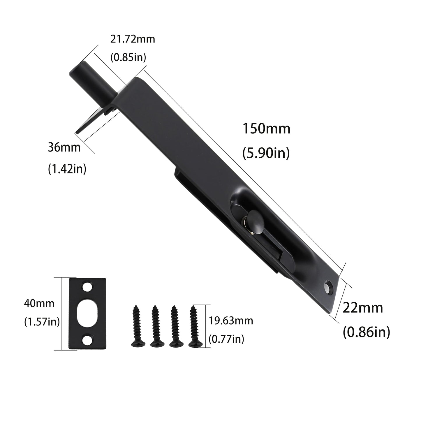 TOGU 6" Solid Stainless Steel Lever Action Flush Bolt,Concealed Security Door Lock for Composite Doors,French Doors,Wood Doors,Double Doors,Dummy Doors,Matte Black