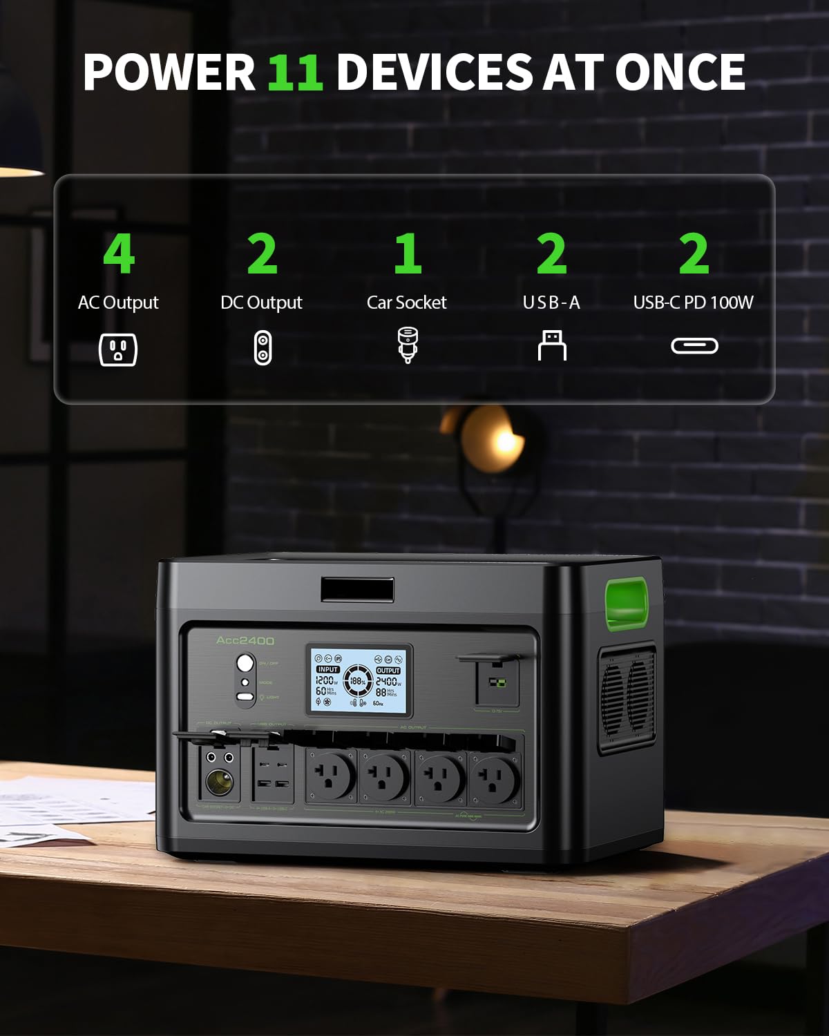 Portable Power Station 2400W Solar Generator, 1843.2Wh UPS Home Battery Backup, LiFePO4 Battery Supply with 12 Outlets(2400W AC Outlets), USB-C PD100W, 2Hrs Quick Charge, RV Camping