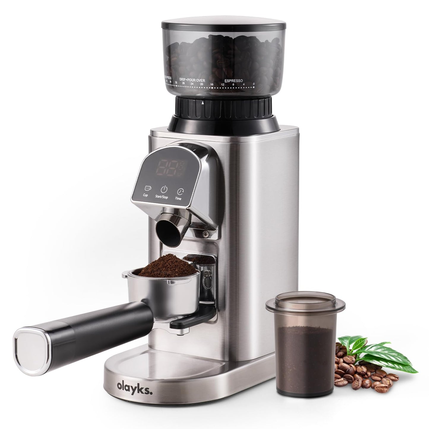 Olayks Conical Burr Coffee Grinder Electric with Electronic Timer, Anti-Static, Coffee Grinders for Home Use, Adjustable Conical Burr Mill with 48 Precise Settings for Espersso/Drip/French Press