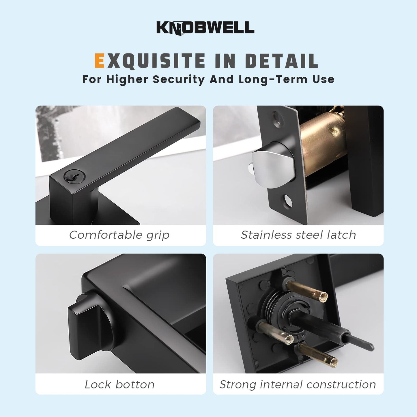 KNOBWELL 6 Pack Matte Black Heavy Duty Entry Door Handle Set Keyed Alike/Combo Keyed Entry Door Lock Set, Classic Door Handle with Lock, Left or Right Handing, 2.13 lb One Lever