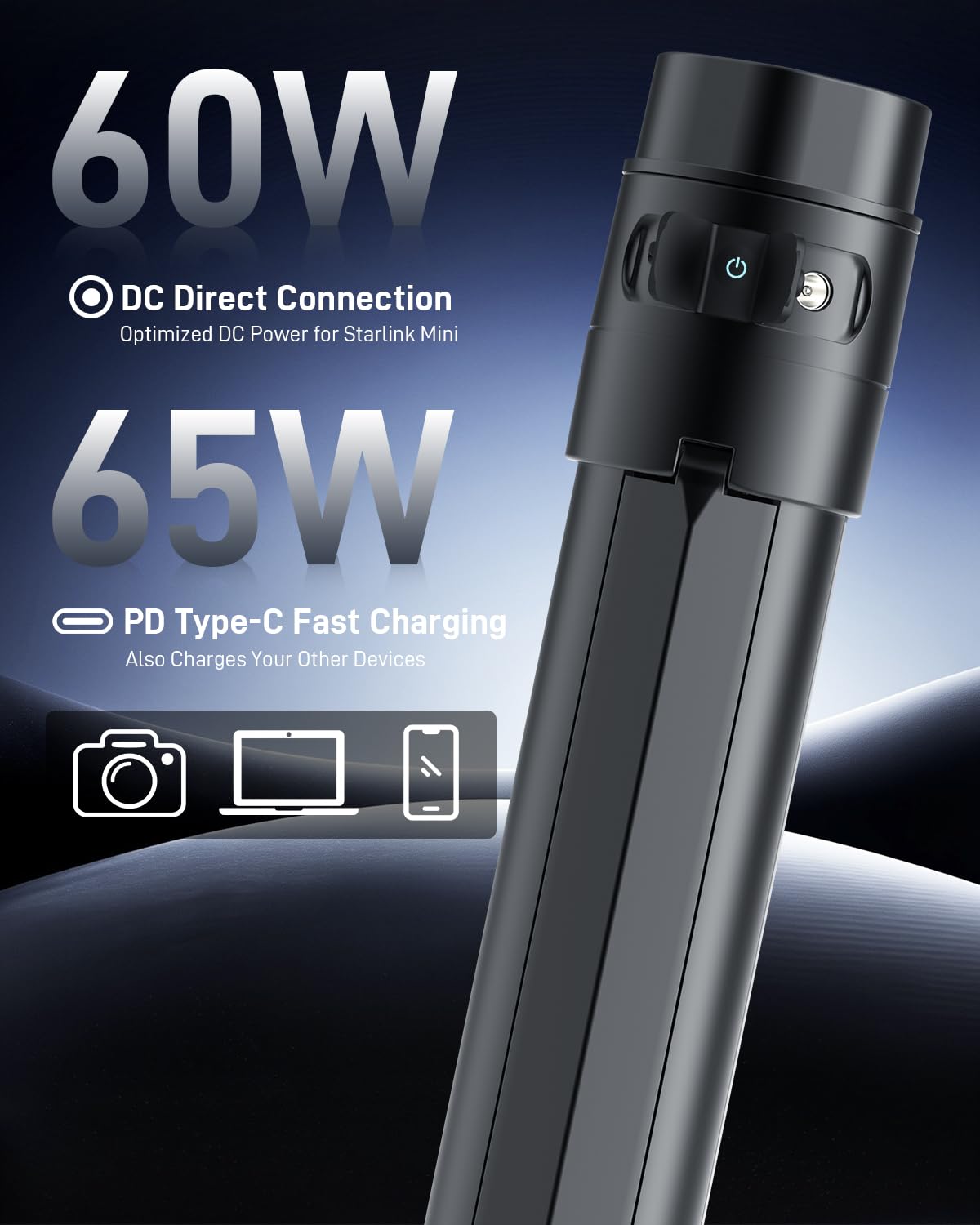 Starlink Mini Battery Pack 166Wh 45000mAh with Tripod Mount, Charger, 6H Runtime, 60W USB-C PD Fast Charge in/Out, Pass-Through Charging, RV Outdoor Off-Grid Emergency Power