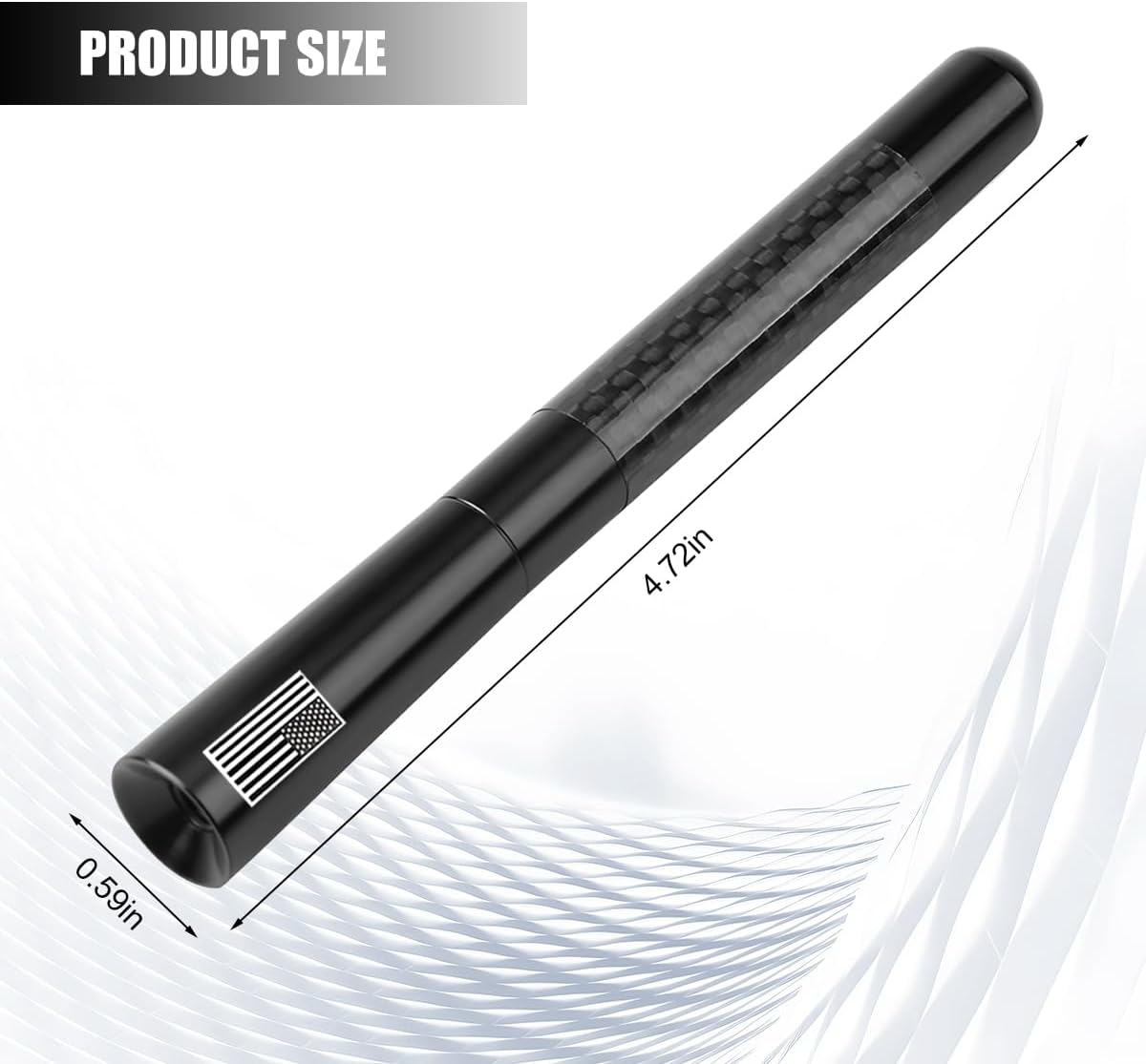 Ywdiml 4.7 inch 2Screw 9Adapter 2Rings, Carbon Fiber Car Short Antenna, American Flag Vehicle Radio Billet Antenna