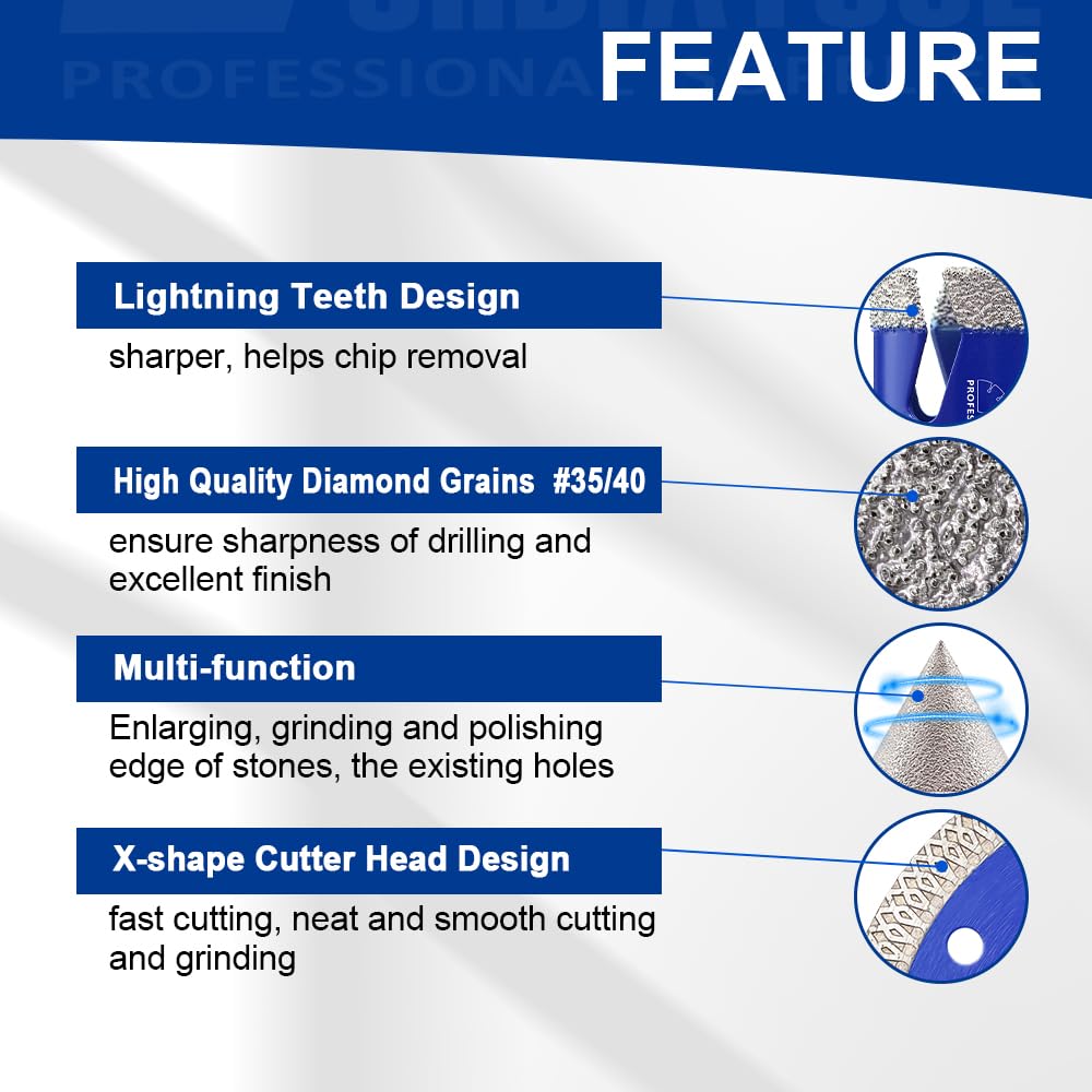 SHDIATOOL Diamond Tile Drill Bits Kit 12pcs, Porcelain Hole Saw Sets, Core Bits Cutter for Drilling Ceramic Marble Granite (6/6/8/20/25/35/50/20MM/2/SDS/HEX/4.5“)