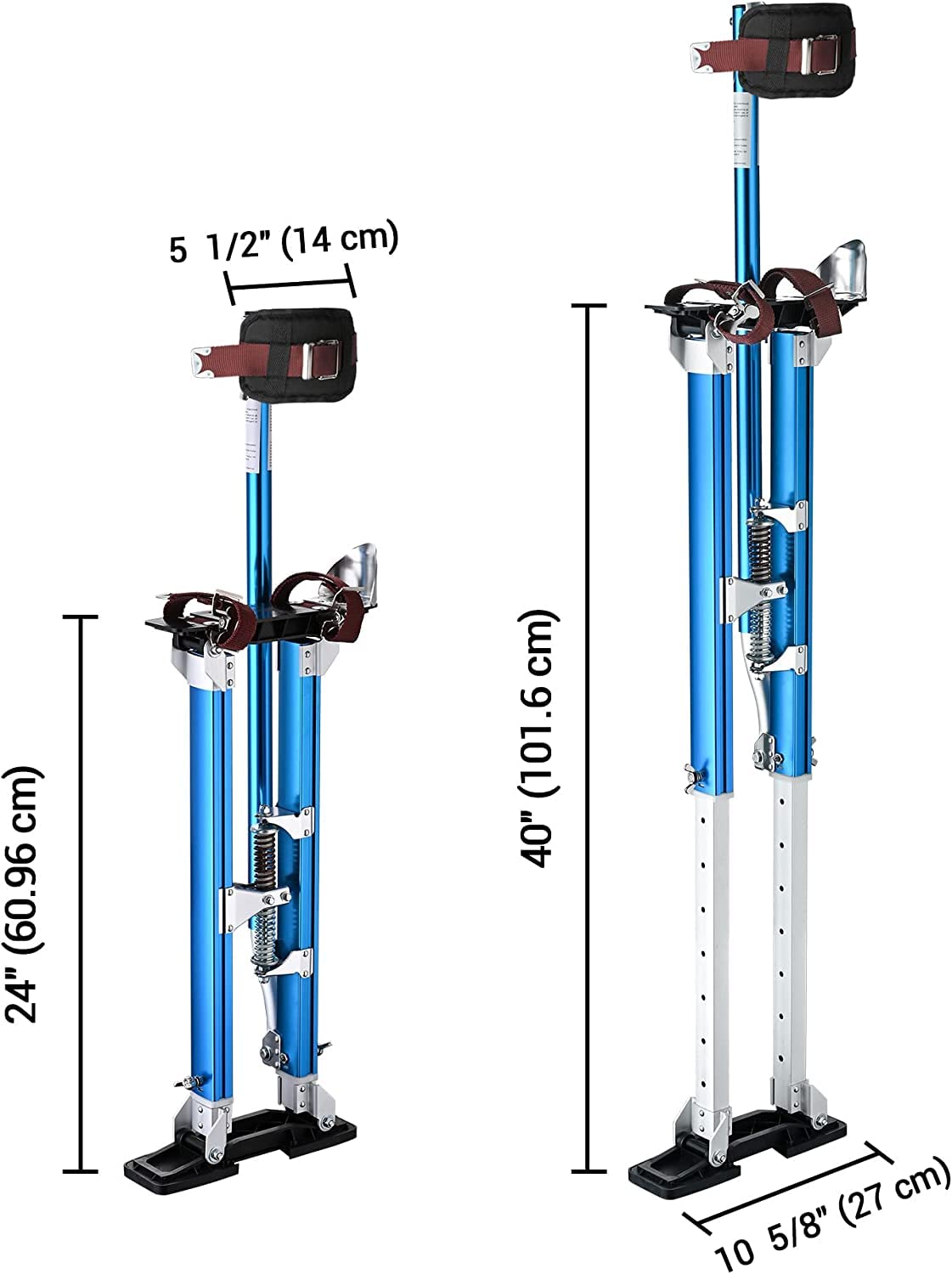 ZeHuoGe Blue Drywall Stilts 24"-40" with Knee Pads Protection, Adjustable Aluminum Tool Stilt for Painting Taping or Cleaning (Blue 24" - 40")