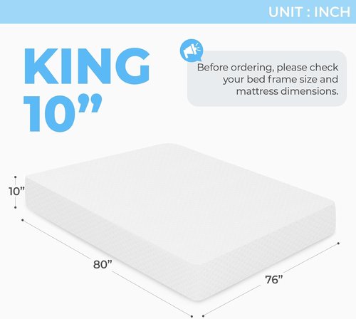 Neo Sleep King Cooling Gel Memory Foam Mattress - 10 Inch Medium Firm Pressure Relief | CertiPUR-US Certified