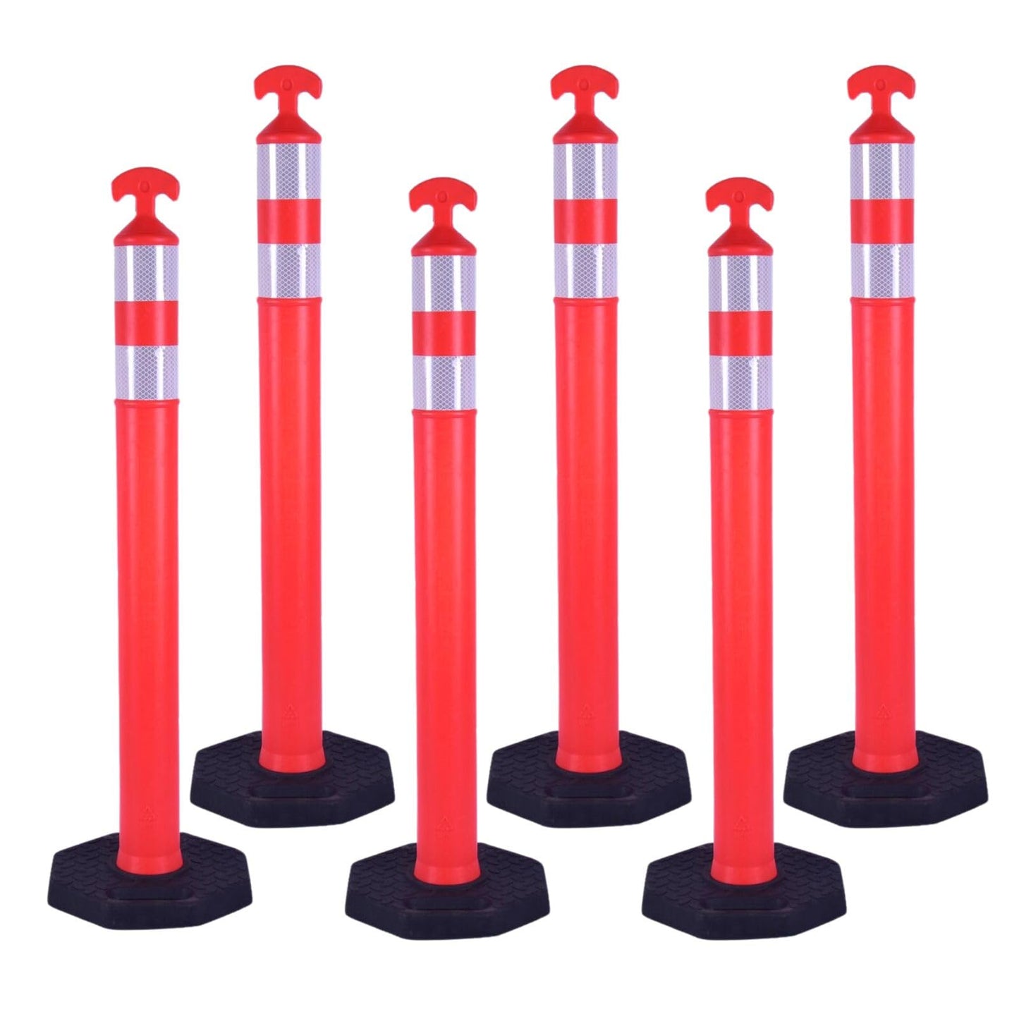 OranclUS Reflective Rubber Base Traffic Delineator Post - Heavy-Duty Safety Bollards for Parking Lot Markers, Road Construction, Driveway Warning - with Reflective Strips (6 Pack - 42 Inch)