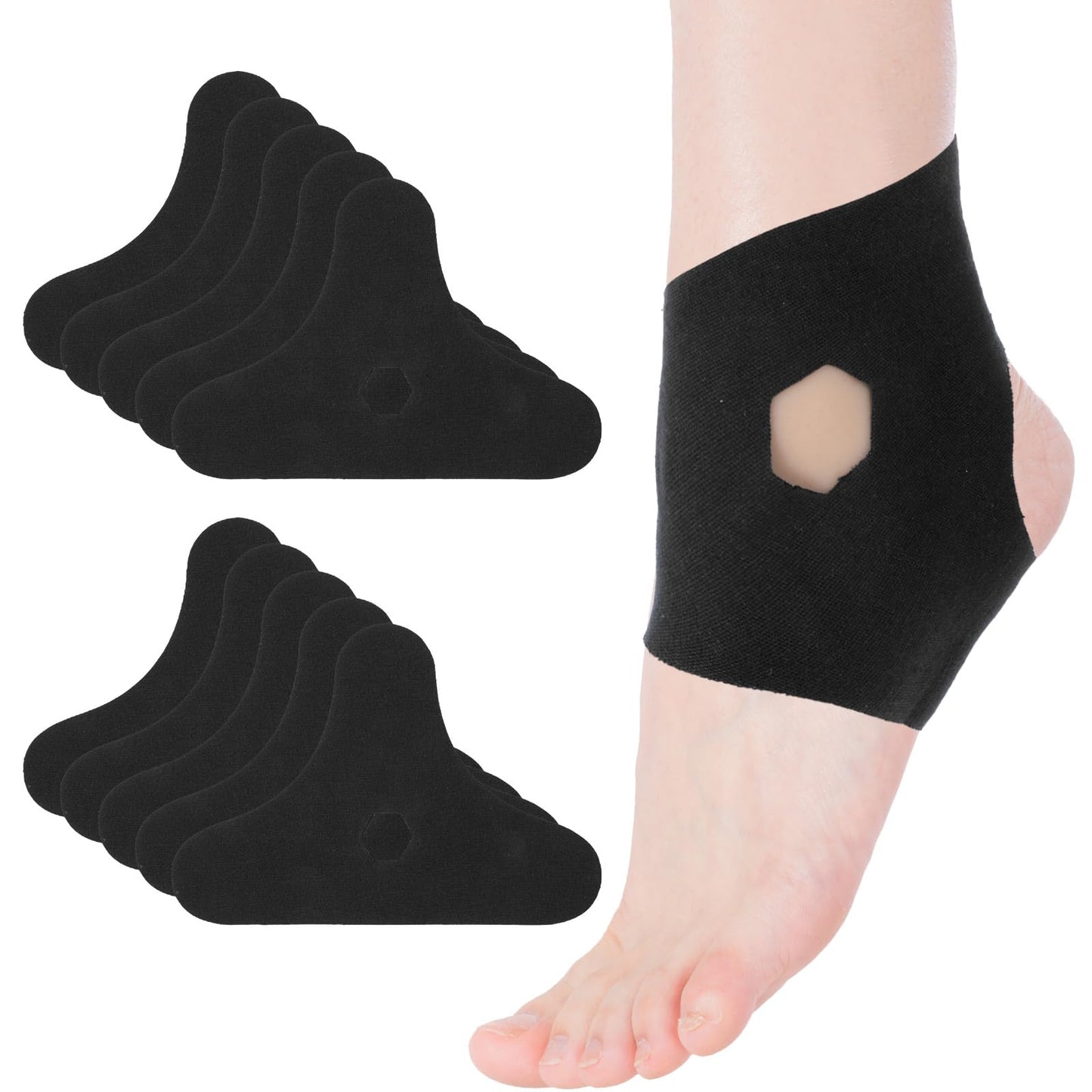 Hadnves 10 PCS Precut Kinesiology Tape for Ankle Cotton Elastic Athletic Ankle Tapes Comfort Breathable Waterproof Tape Sprain Pain Relief Ligament Muscle Provide Support Stability Marathon (Black)
