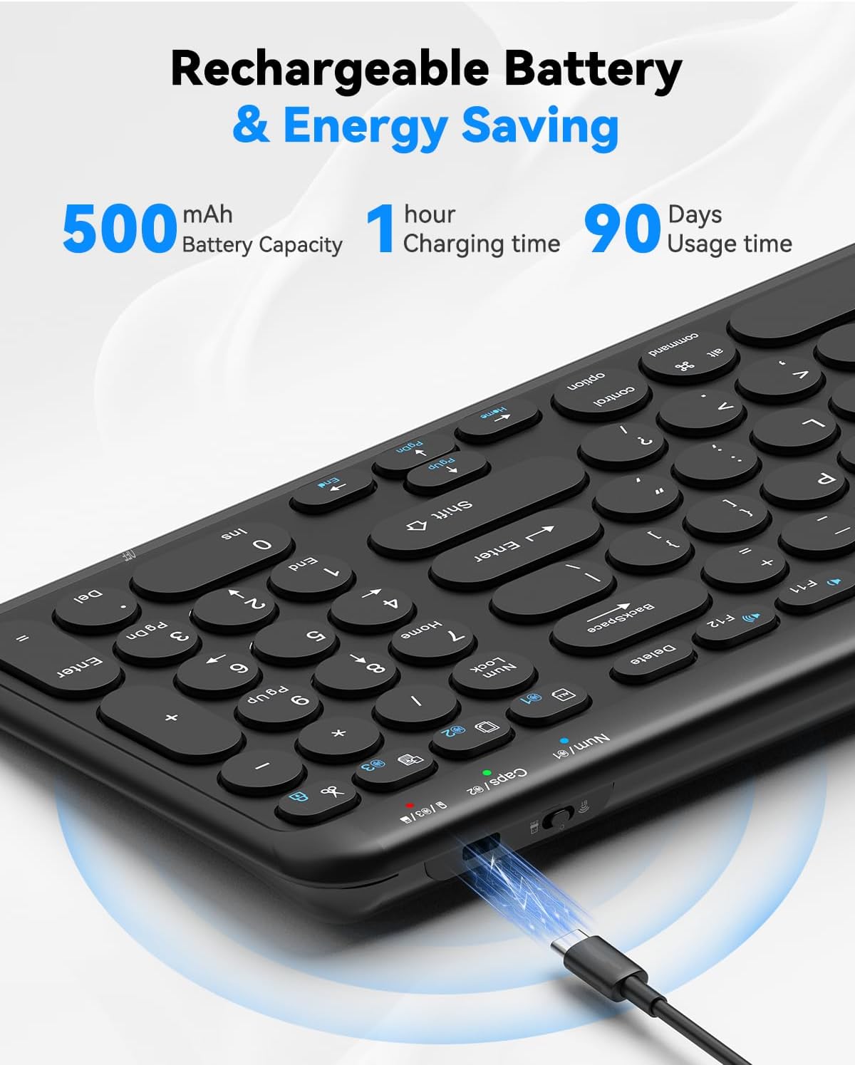 TECKNET 2.4G 4-Device 7 Wireless Keyboard Bluetooth & USB, Up to Connection, USB C Rechargeable Battery, Quiet Typing