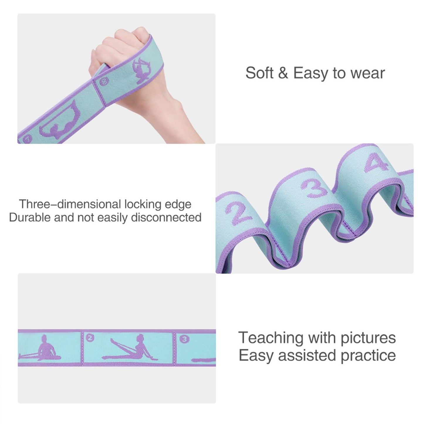 Elastic Yoga Stretching Strap Pattern Guide with 9 Loops, Stretch Strap for Ballet, Leg, Body, Stretch Band for Physical Therapy, Dance, Pilates, Gymnastics (Blue)