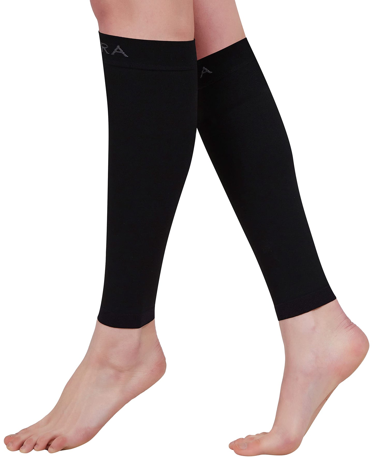 BSERA Calf Compression Sleeve Women, 2 Pairs 15-20mmHg Calf Support Footless Compression Socks Stockings for Shin Splints, Varicose Veins, Recovery (Black, Large)