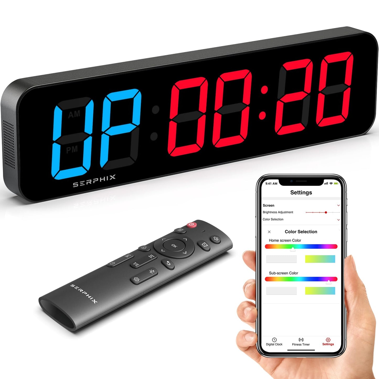 15.2" Gym Timer, Large Digital Gym Clock Wall with App & Remote Control, Customizable LED Colors, Count Down & Up, Stopwatch, Digital Timer for Fitness Classroom Home Garage Outdoor