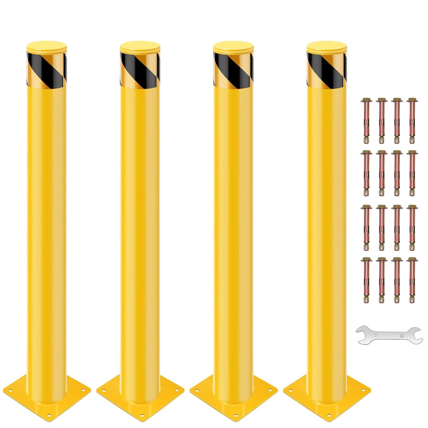 ExploreHorizon 4 Pack 48" Removable Safety Bollards, Surface Mount Steel Parking Barriers w/High-Vis Yellow PVC Stripes, Forklift Protection Posts for Indoor/Outdoor Traffic Control
