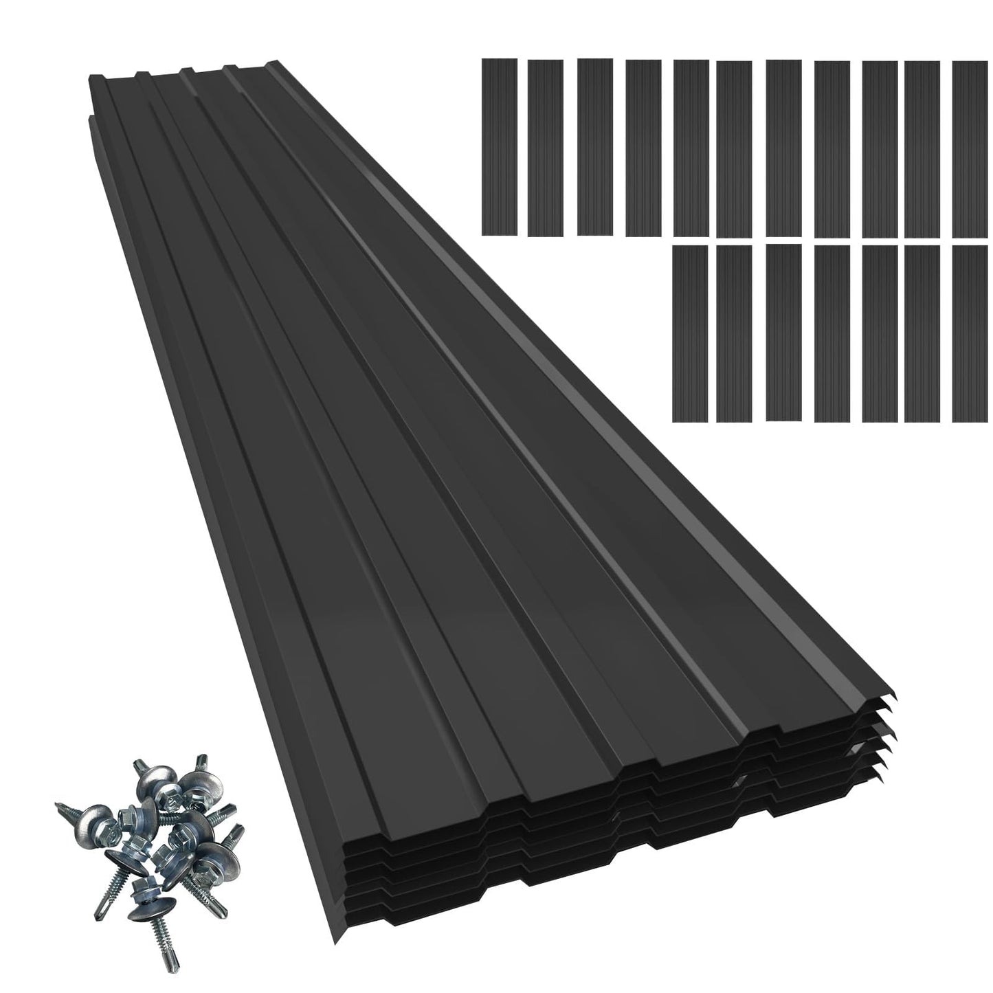 18pcs Roof Flashing Panels, L60.63×W17.72 Inch Corrugated Galvanized Roofing Panels, Porche, carport, shed, Stable, Chicken coop Black