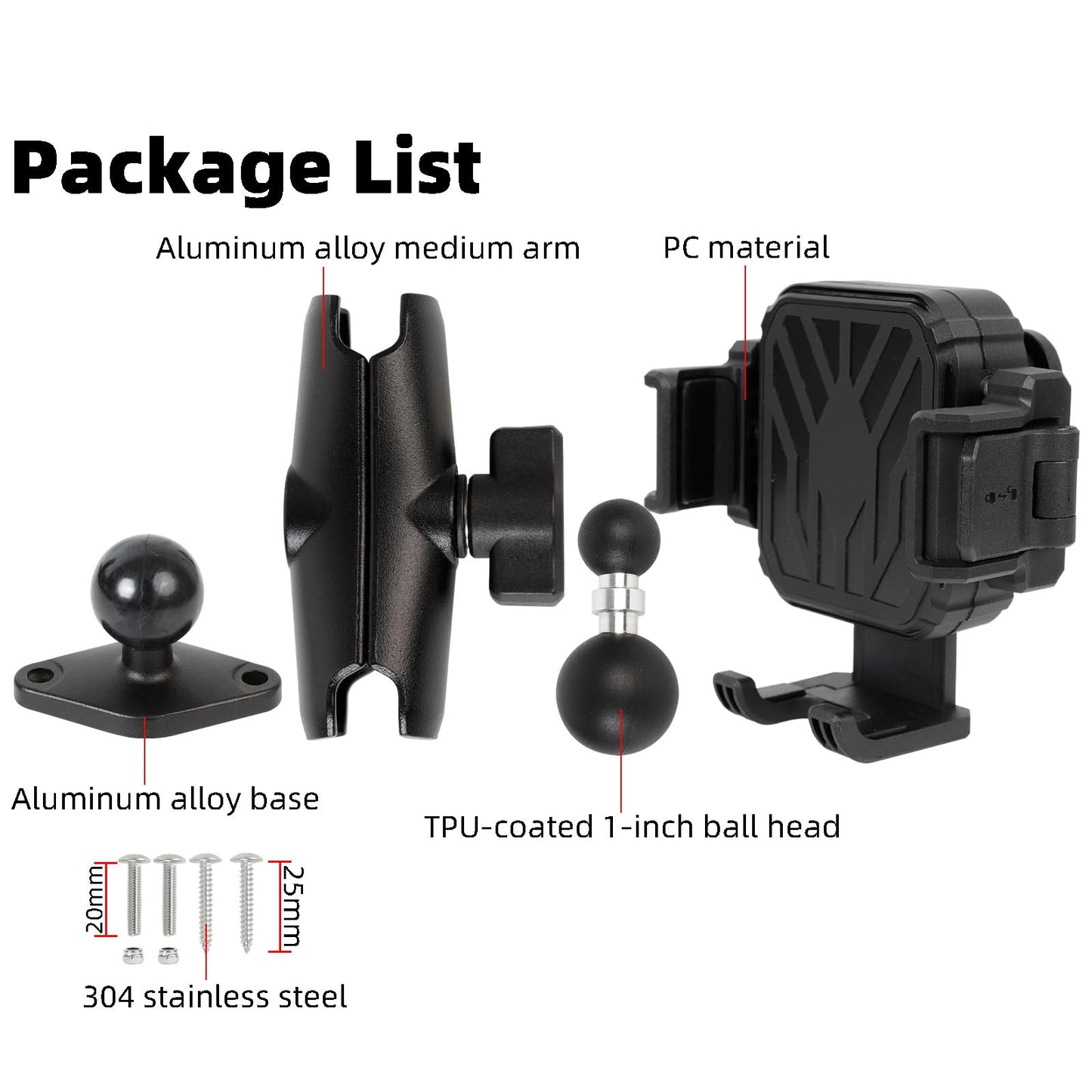 FPN Heavy Duty Phone Mount Holder with Vibration Dampener for Boat Truck Car [Camera Friendly] [1s Lock & Release] [Aluminum Screw-Mounted AMPS Diamond Base & Medium Arm], Fits 4.7-7.2" Cell Phones