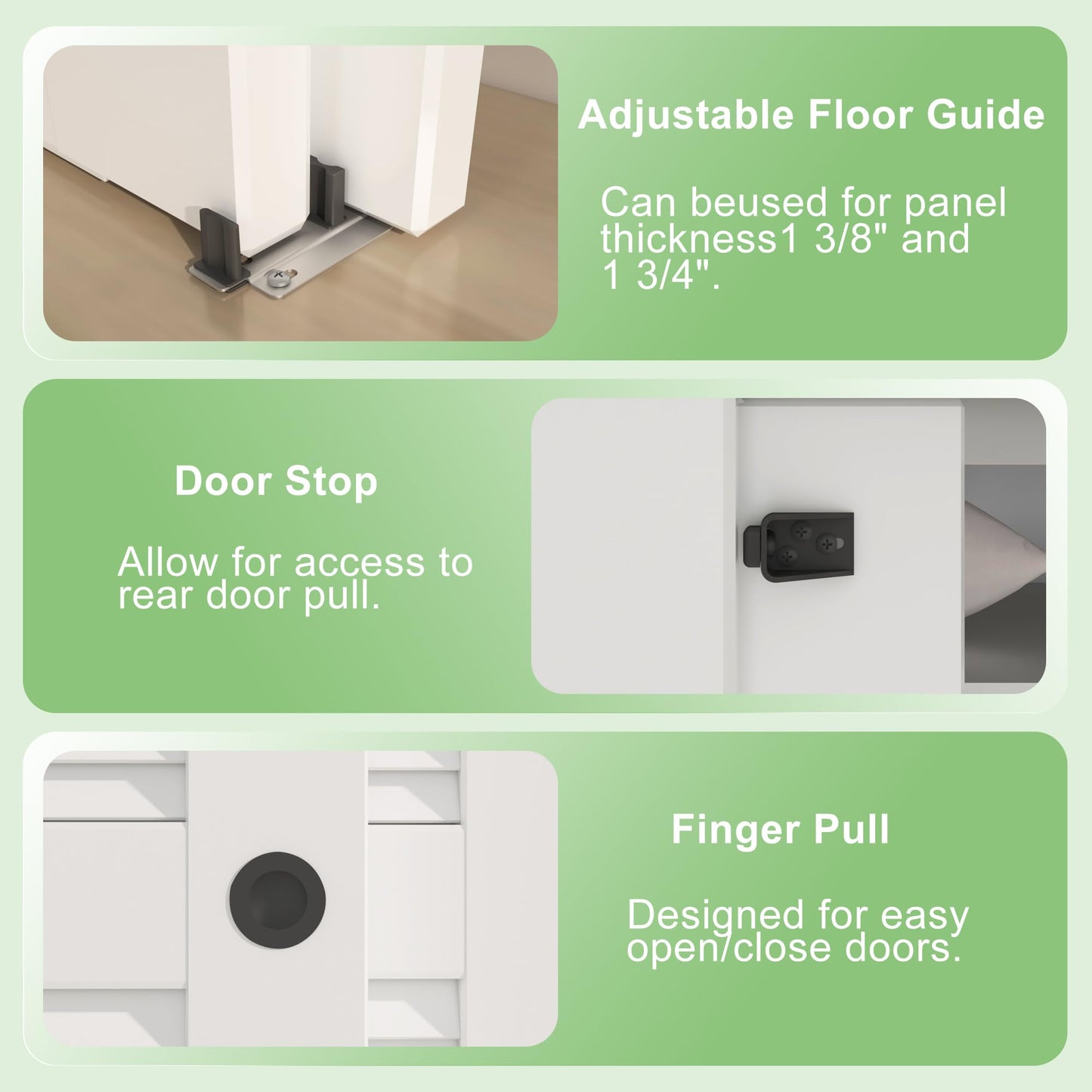 BarnBase 8FT/96(Double 4FT) Bypass Door Hardware, Aluminum Double-Closing Sliding Closet Door Hardware with Finger Pull Included, Smoothly and Quietly, Fit Door Thickness 1 3/8" or 1 3/4", Black