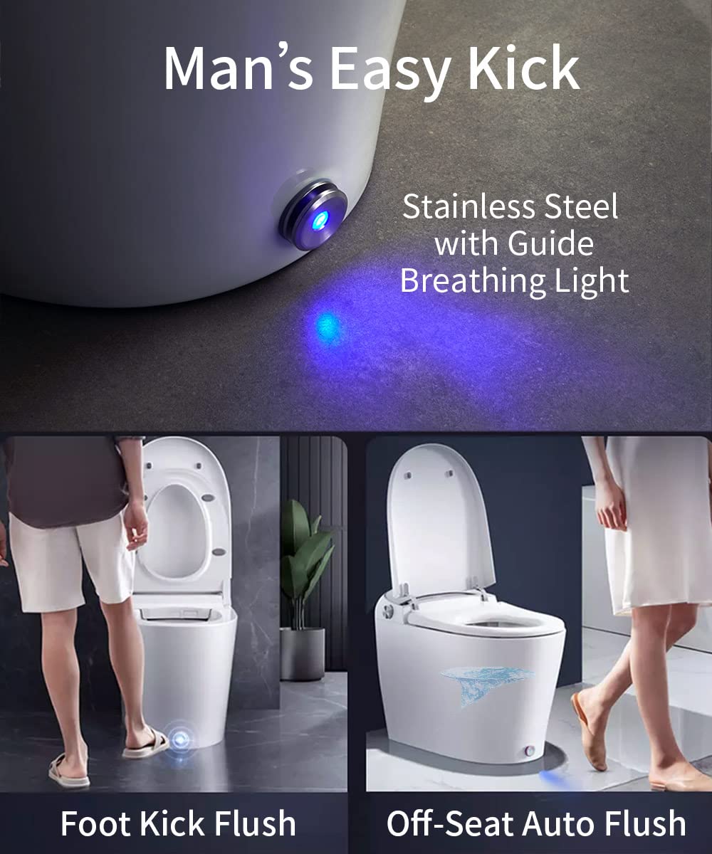 EPLO Smart Toilet - Elongated Heated Seat, Auto Flush,Kick Flush,Warm Wash, Modern One piece Toilet with Bidet built in, ADA Comfort Height for Bathroom, Blackout can Flush, Night Light, LED Display