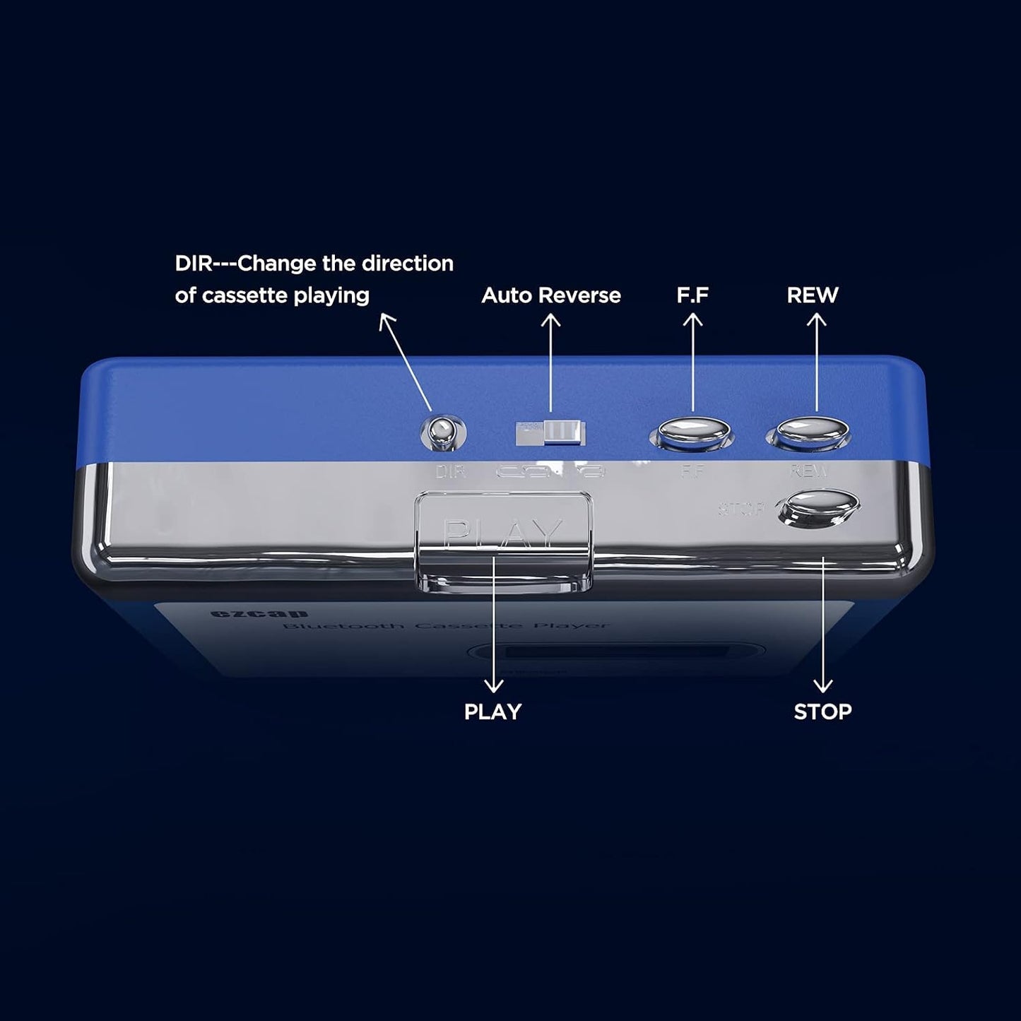 Cassette 3.5mm Ezcap Bluetooth Player, Walkman Tape Player with Jack Headphone and Speaker, Auto Reverse Function, USB