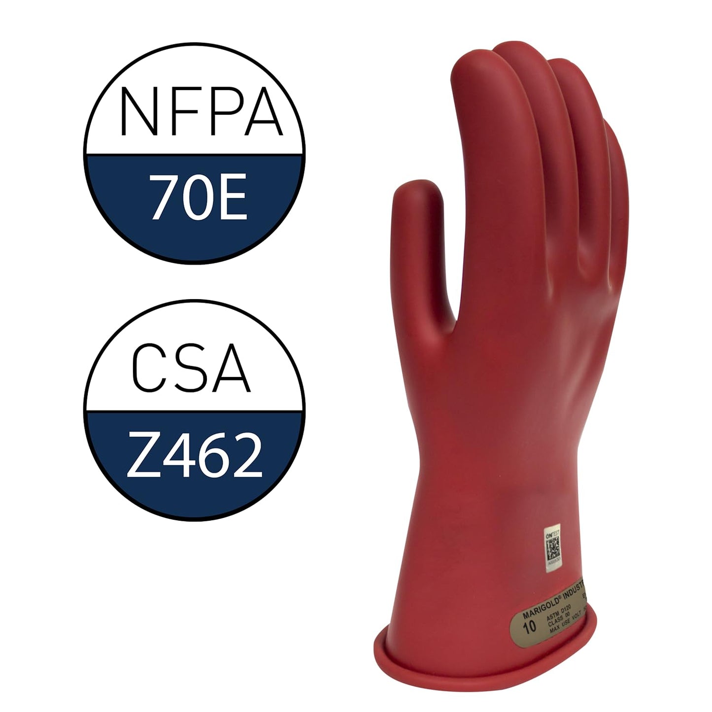Enespro Class 00 Electrical Gloves 500V AC / 750V DC Red Insulated Rubber Gloves, 11” Electrical Safety Gloves for Linemen, and Utility Workers, Size 12