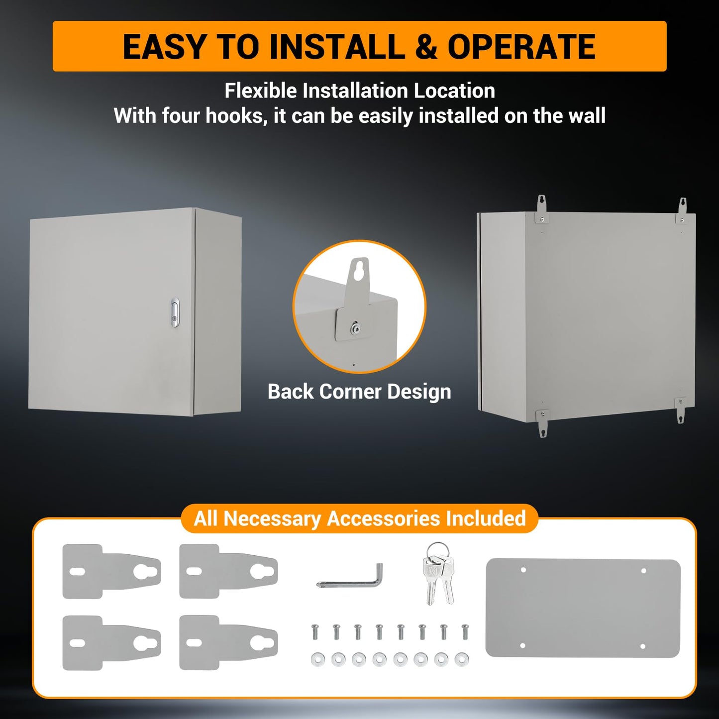 Electrical Junction Box, 24 x24 x 8, Lockable Steel Electric Meter Box with Mounting Plate, NEMA 4X Enclosure, IP66 Waterproof Dustproof, for Indoor & Outdoor Switch Router DIY