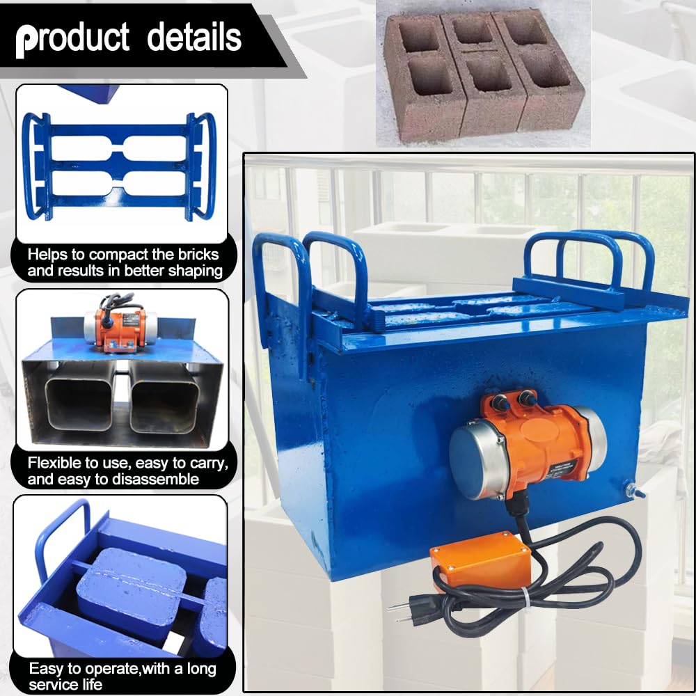 INTBUYING Concrete Brick Making Machine, Manual Hollow Soil Block Brick Forming Machine 110V, H13 Square Brick Size 15.7X7.8X7.8inch（400x200x200mm）