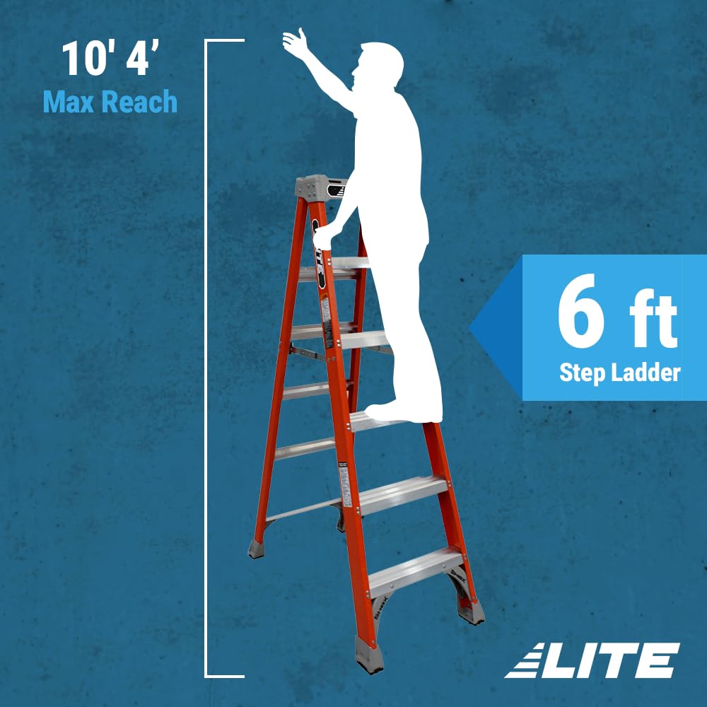 LITE 6-Foot Fiberglass Step Ladder, 300-Pound Load Capacity, Type IA, LP-3011-06