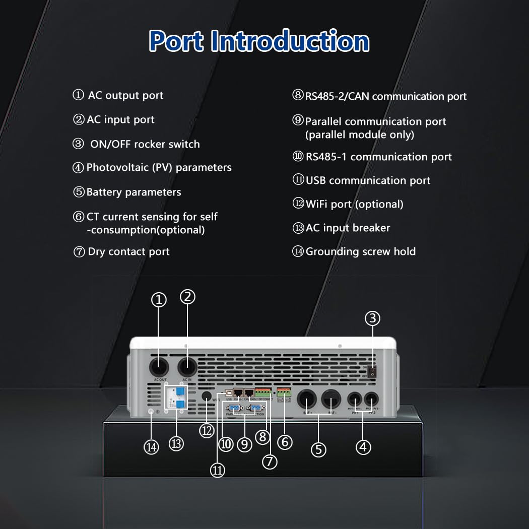 Y&H 12kW Hybrid Solar Inverter DC 48V to AC120V/240V, UL1741, Split Phase Output, with 220A MPPT 99.9% Efficiency, Parallel Support 6 Units, for Battery-Free Operation and Lead-Acid/Lithium Battery