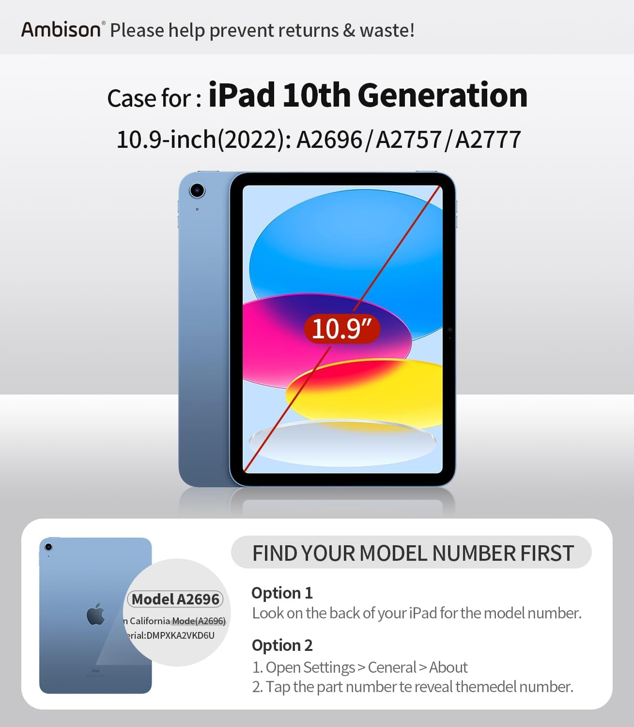 Ambison (A16) 11th/10th 11''/10.9'' 2025/2022, 9H 360 Case for iPad Generation [Kid Proof] Full Body Protective Case
