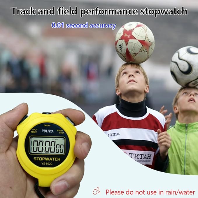 Digital Stopwatch Timer Only Stopwatch with ON/Off, NO Bell No Whistle Silent Basic Operation Children Friendly, PULIVIA Sport Stop Watch for Coaches Kids Swimming Running