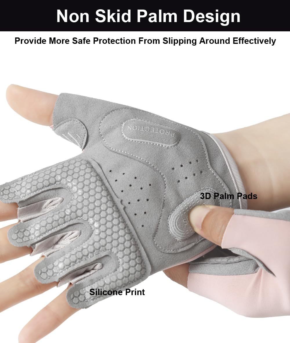 SUJAYU Workout Gloves for Women & Men, Anti-Slip Fingerless Gloves for Weightlifting, Gym, Fitness, Cycling (Pink, Large)
