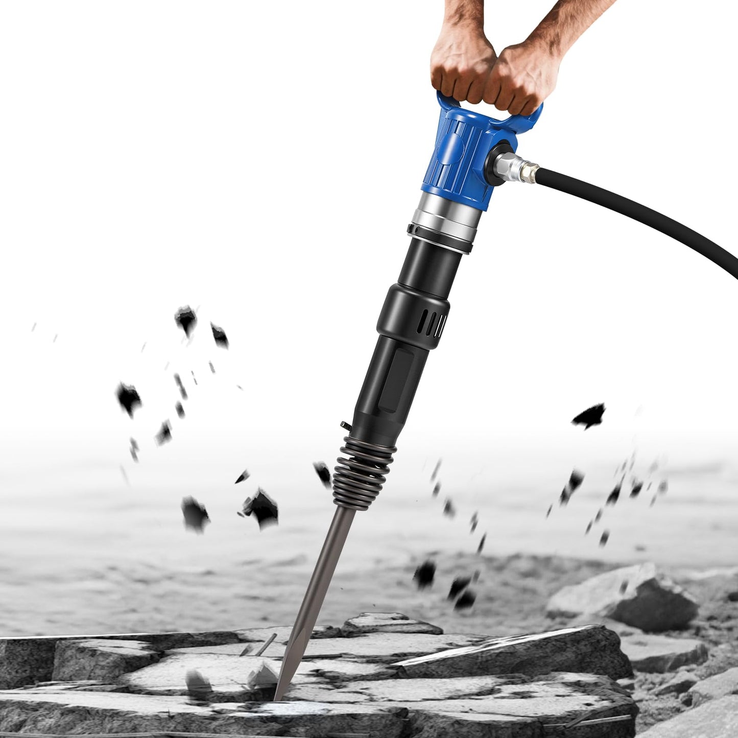 Newhai Pneumatic Hammer Shovel 46J Heavy-Duty Air Chisel Industrial Demolition Jack Hammer 55CFM 90 PSI with 2 Chisels for Concrete Metal Building Construction