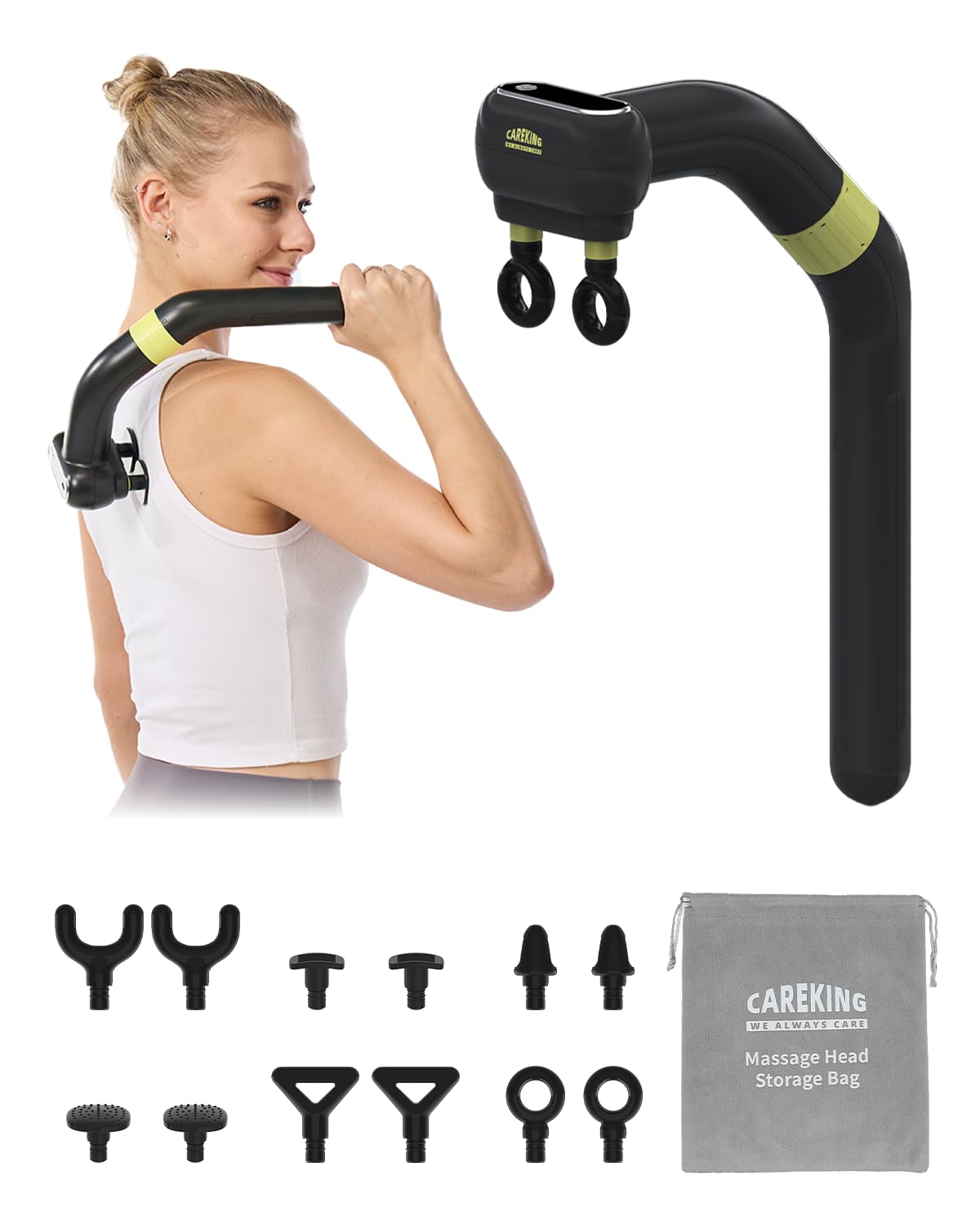 3-in-1 Detachable Massage Gun Deep Tissue, Ergonomic Extension Back Massager For Pain Relief, Portable Percussion Handheld Massager For Back, Shoulder, Leg, Gifts For Women Men, FSA-HSA Eligible