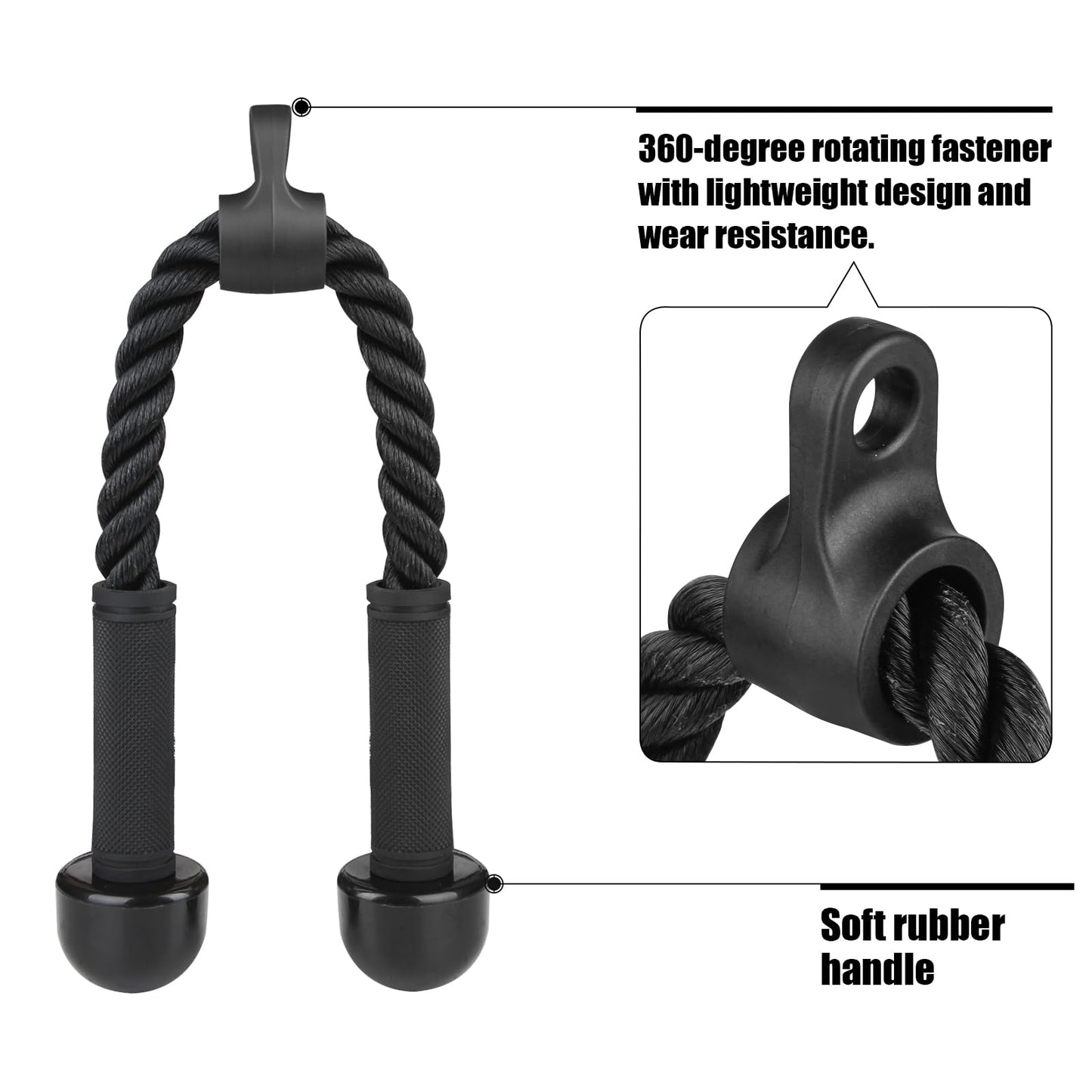 QIANGZEHU Tricep Rope Cable Attachment for Gym Rope Pull-Down Attachment with Rubber Handles Exercise Machine Attachments Pulley System