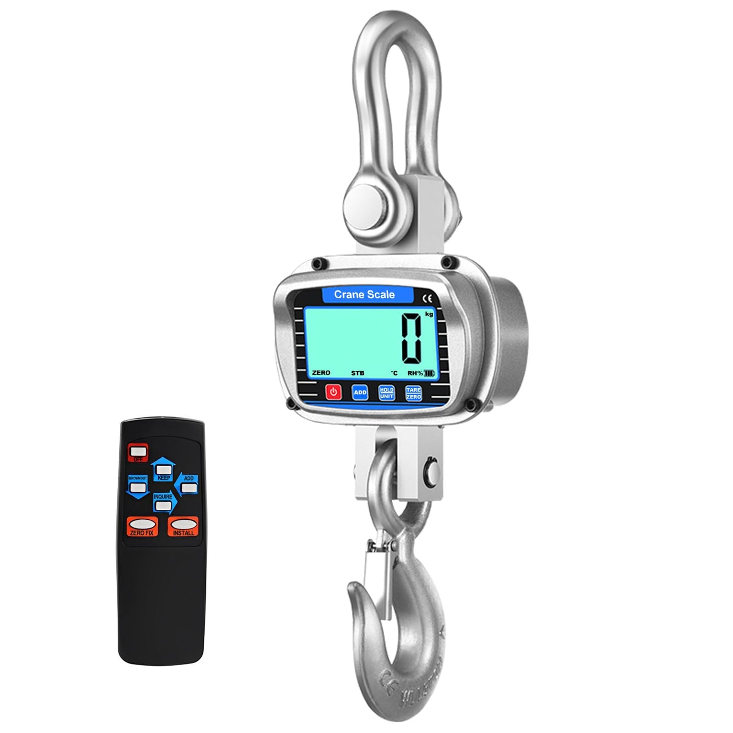 Digital Crane Scale 6600 lbs/3000kg/3T Measurable Temperature and Humidity Industrial Heavy Duty Hanging Scale with Remote Control LCD Screen for Construction, Factory, Farm(Silver)