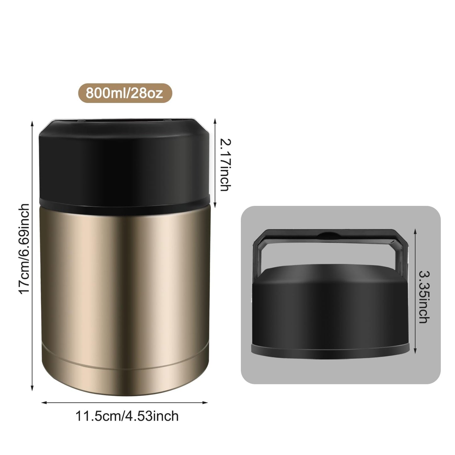Zalaxt 28oz Soup Thermos, Stainless Steel Thermos for Hot Food, Wide Mouth Food Thermos Jar, Insulated Lunch Container Leak Proof Vacuum Thermal Flask(gold)