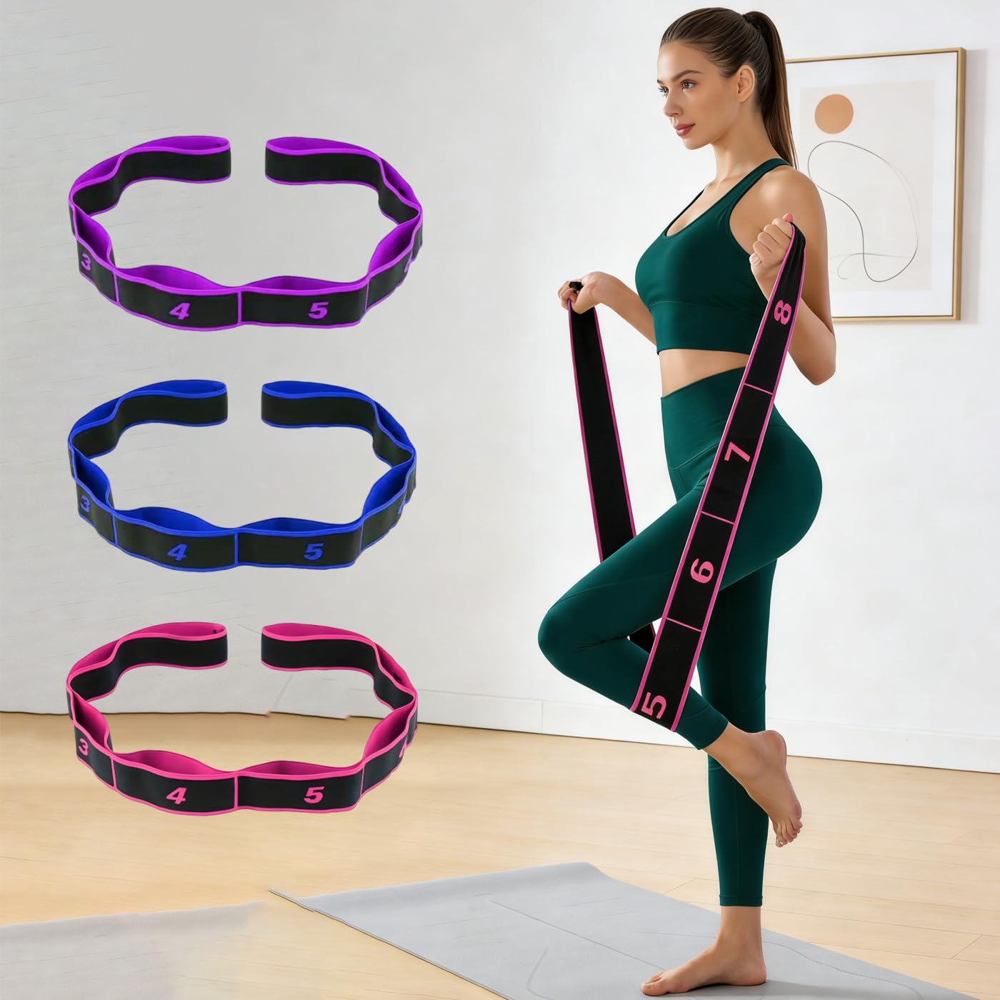Fitness Resistance Band, 8-Section Elastic Training Bands, Numbered Stretch Band for Yoga, Stretching, Pilates, Fitness