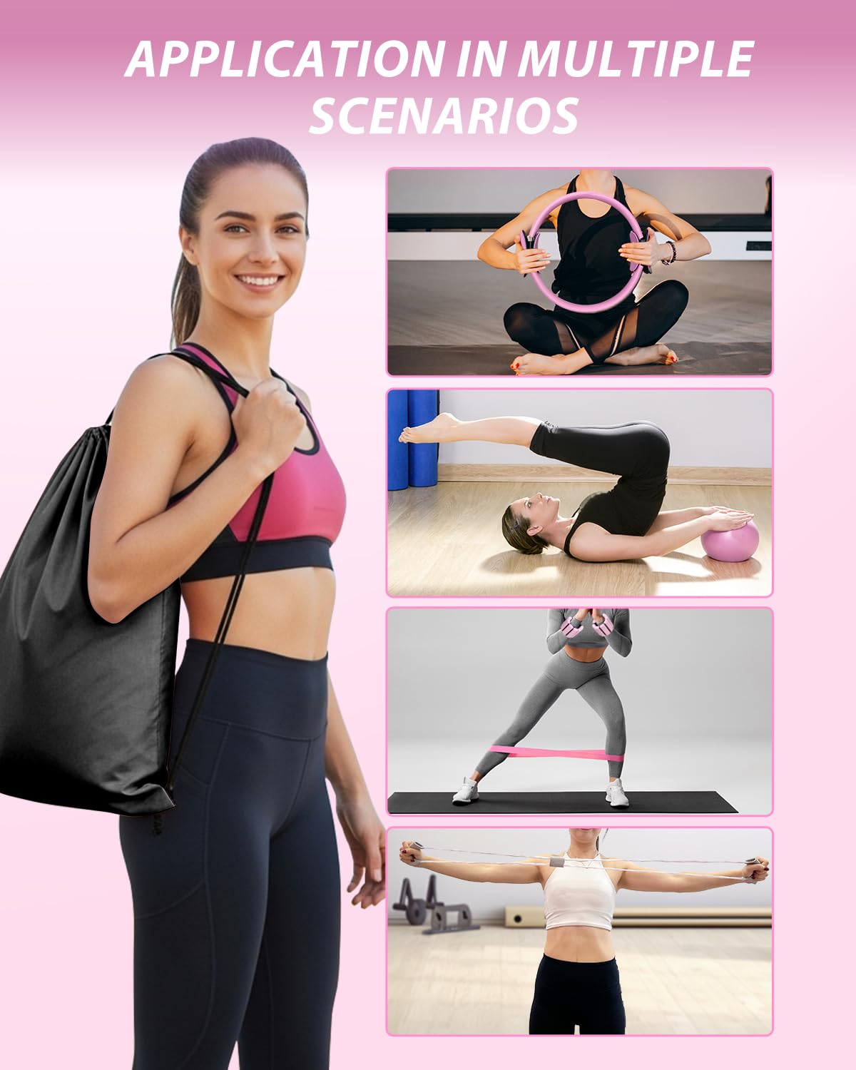 YXCHEMIN Pilates Equipment Kit for Home Workout, Home Pilates Essentials Kit Magic Circle Ring and Ball Set, Adjustable Ankle Wrist Weights, Resistance Bands, Fitness Equipment Accessories