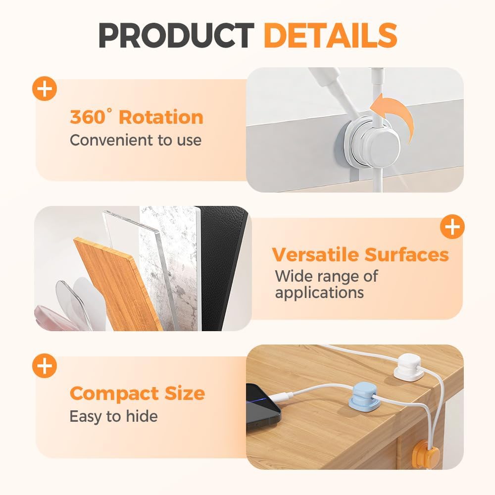 Koujut 2025 3 Pack) Cord Organizer Holder, New Desk Cable Management, Cable Clips Organize Phone Charging Cords Holder