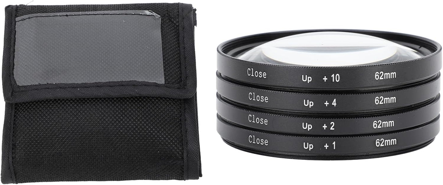 Yunir +1, +2, +4, +10 (62mm) Close Up Macro Lens Filter Kit with Lenses for Photography, Optical Glass Filters, Double