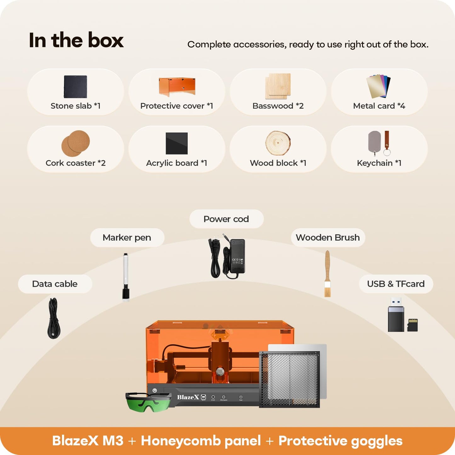 BlazeX M3 10W Laser Engraver Ultimate Bundle with Rotary Roller and Risers Kit, Air Purifier, Air Assist, Honeycomb Bed, Enclosure, Engraving Materials, Class 1