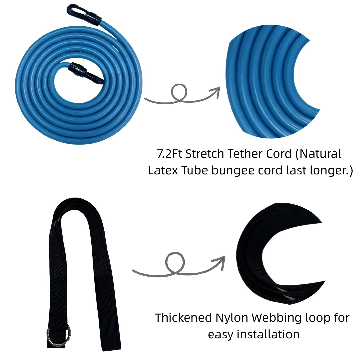 WONEWTH Swim Tether Stationary Swimming,2M Pool Swim Bungee Cords Resistance Band,Swim Trainer Harness Belts for Adults Exercise (Red)