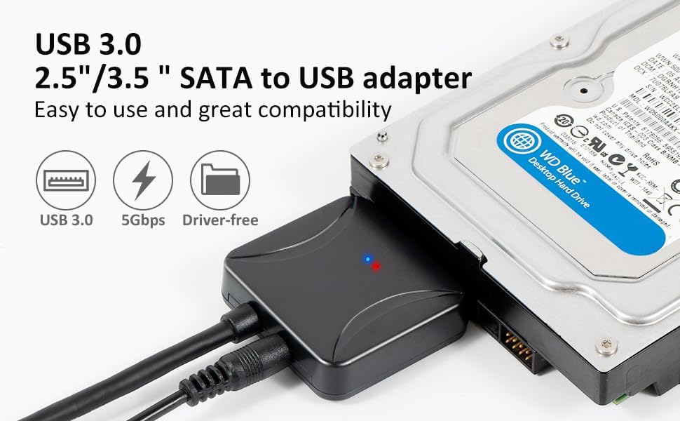 ZWWLRE 3.0 2.5/3.5 Inch 12V 2A (01) SATA to USB Adapter for Hard Drive, USB to SATA Hard Drive Adapter with Power
