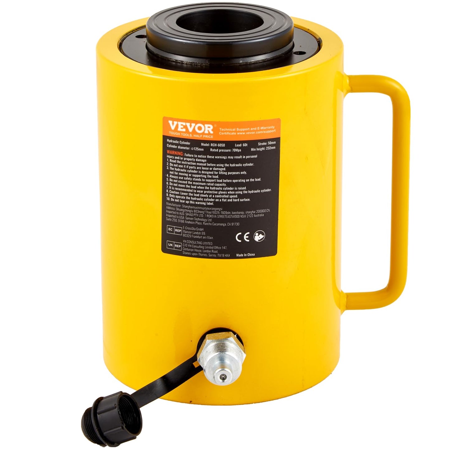 Vevor 60T 2 Inch Hydraulic Cylinder Jack Hollow Single Acting Hydraulic Ram Cylinder 50mm Hydraulic Lifting Cylinders for Riggers Fabricators (60T 2 Inch Hollow): Industrial & Scientific