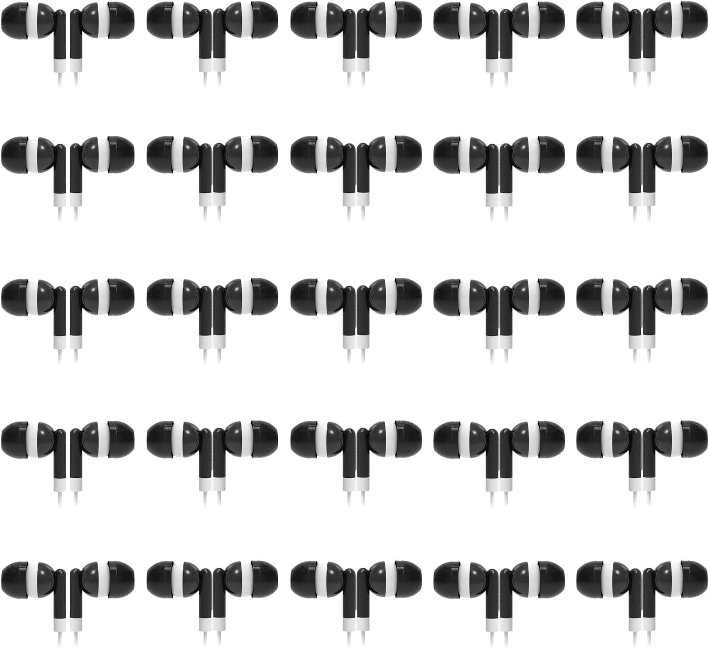 50 Pack MP3 CN-Outlet Wholesale Bulk Earbuds Headphones for iPhone, Android, Player - Black