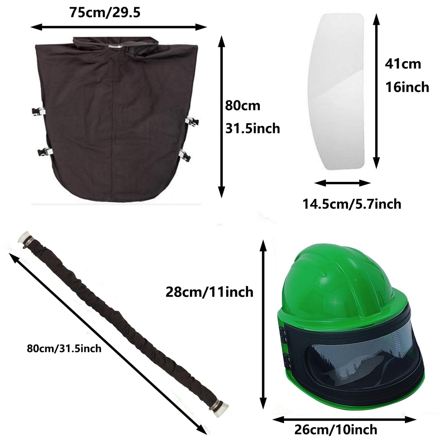 Professional Green Sandblasting Hood 5 Replaceable Lenses, Dustproof Sandblaster Helmet, Fits Protective Suits Ideal for Sandblasting, Spraying, Grinding, Cutting, DIY Painting, Wood