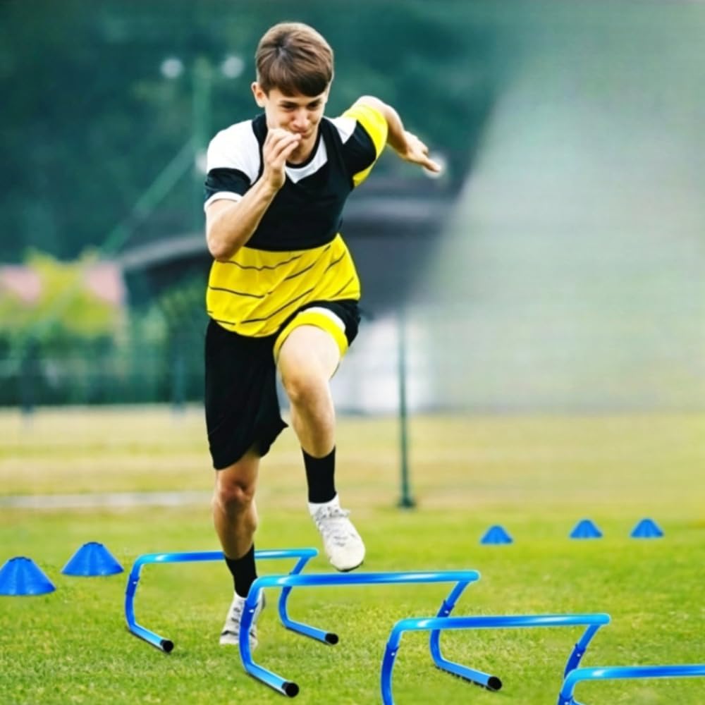 DZS Ladder Speed Football Training Equipment Set-20ft Agility Ladder，10Soccer Cones,4 Hurdles, Jump Rope, Running Parachute. Basketball Football Soccer Training Equipment for Kids Youth Adults.